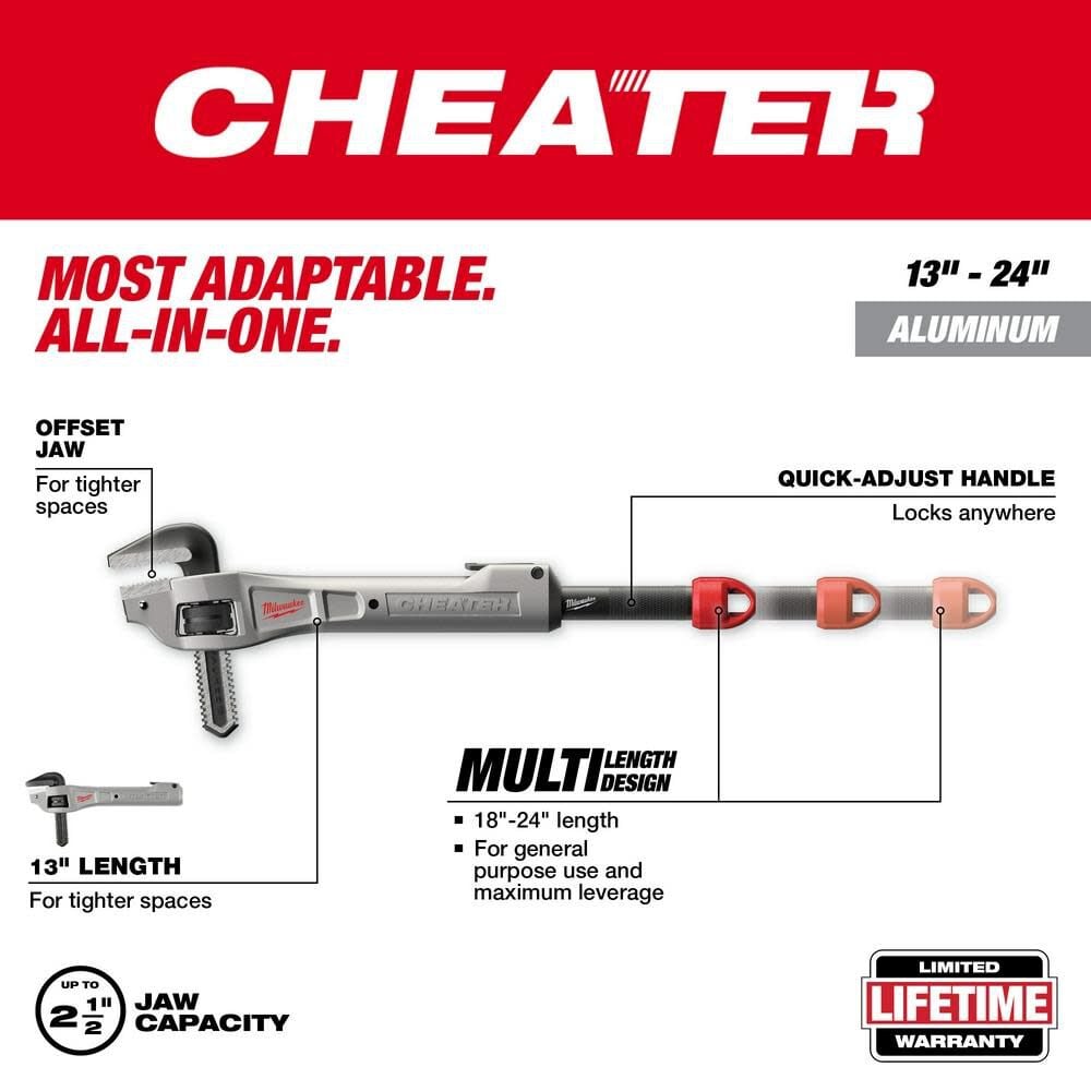 CHEATER Pipe Wrench Aluminum Offset Adaptable 48-22-7322