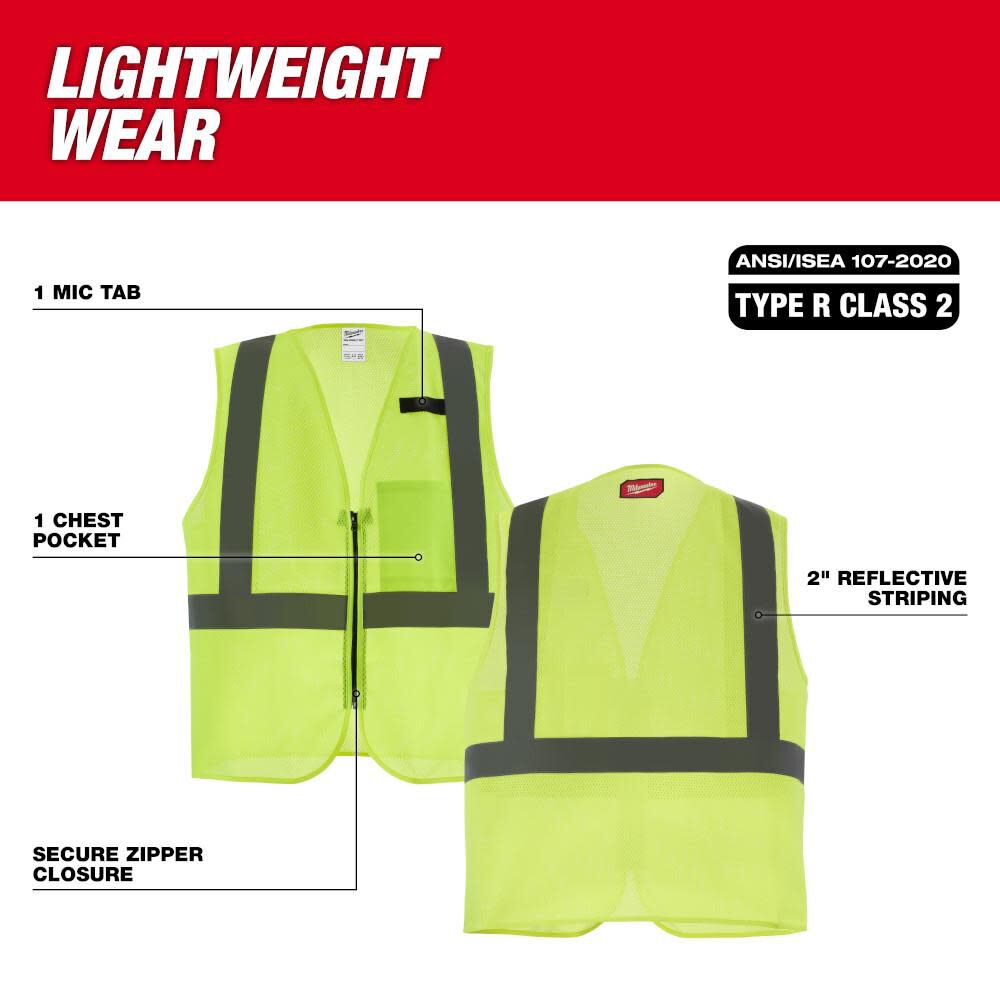 Class 2 High Visibility Yellow Mesh One Pocket Safety Vest - S/M 48-73-2241M910