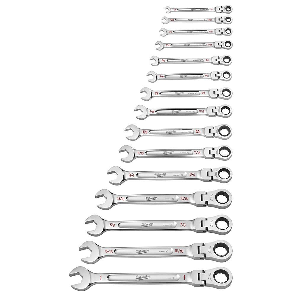 Combination Wrench Set SAE Flex Head Ratcheting 15pc 48-22-9413