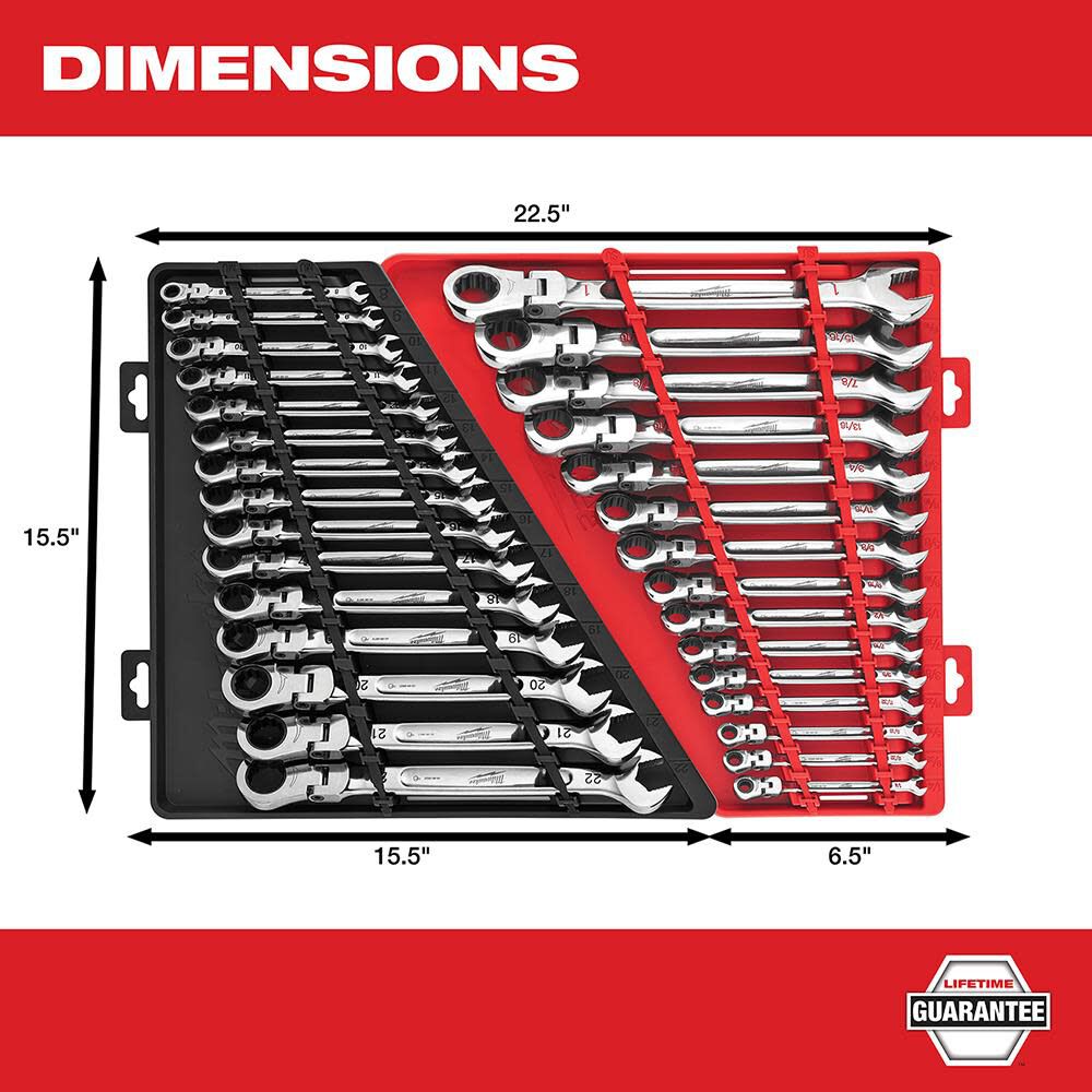 Combination Wrench Set SAE Flex Head Ratcheting 15pc 48-22-9413