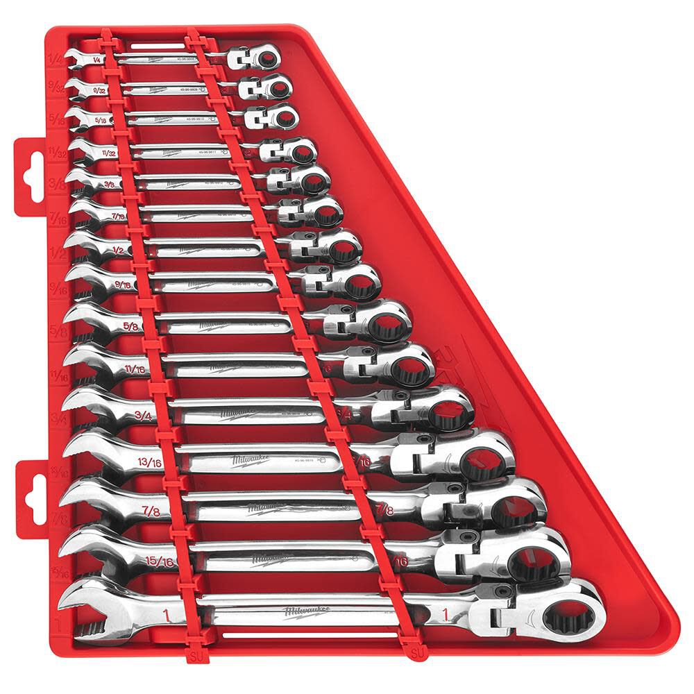 Combination Wrench Set SAE Flex Head Ratcheting 15pc 48-22-9413