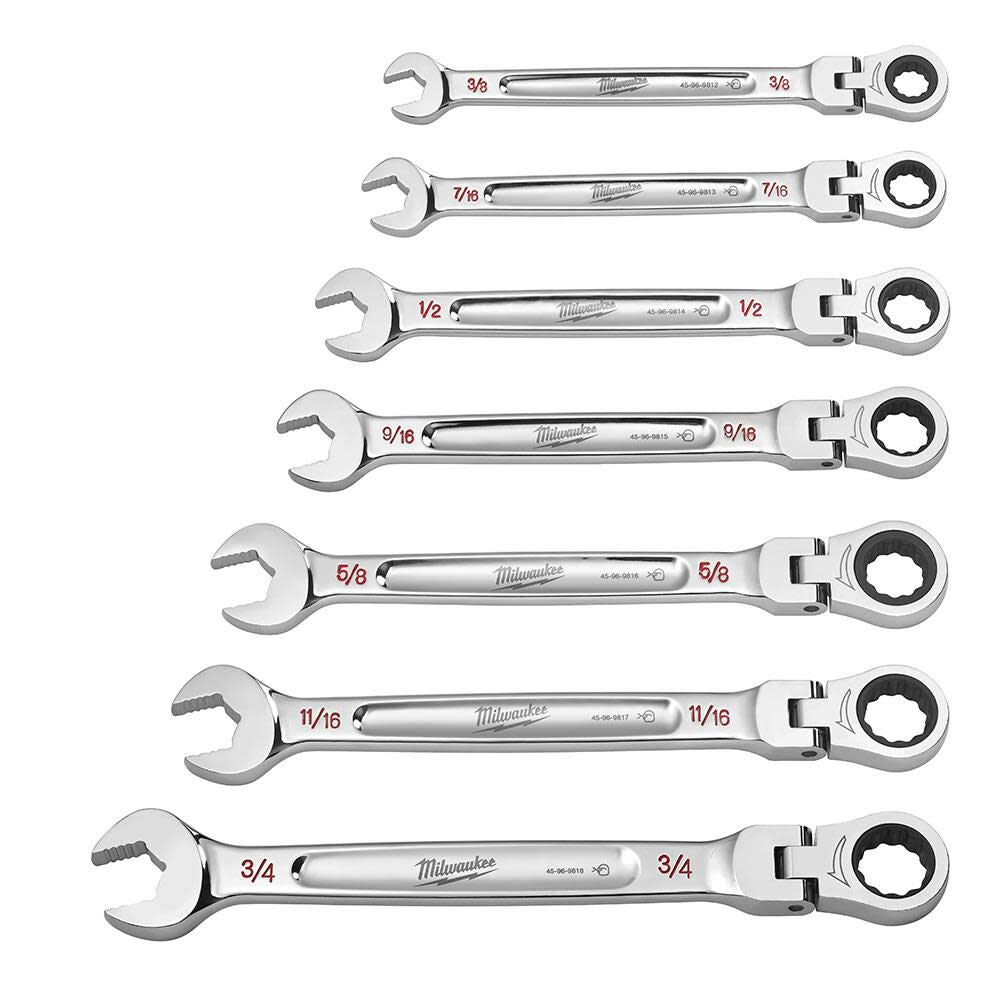 Combination Wrench Set SAE Flex Head Ratcheting 7pc 48-22-9429