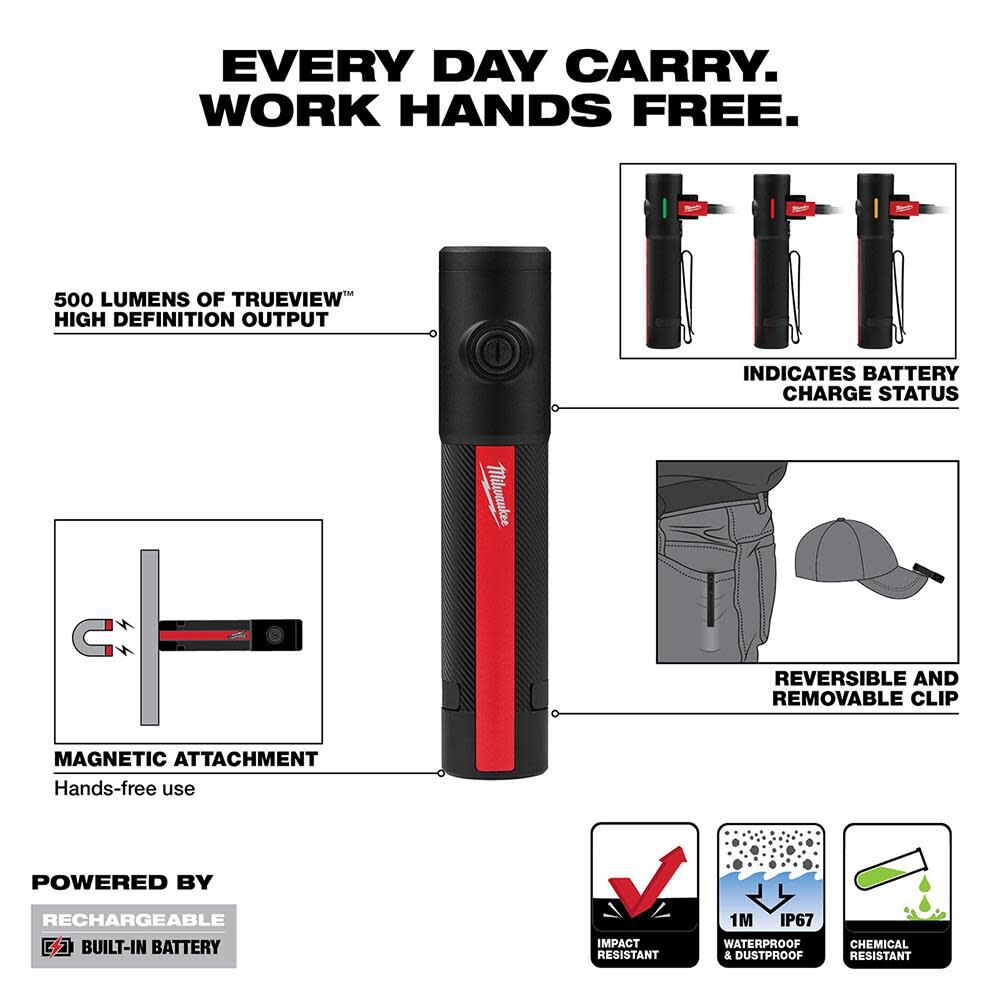 Everyday Carry Flashlight with Magnet Rechargeable 500L 2011R