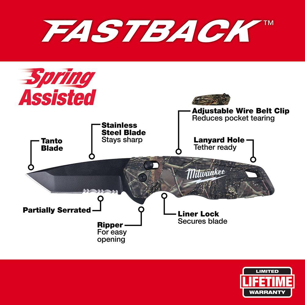 FASTBACK Camo Spring Assisted Folding Knife 48-22-1535