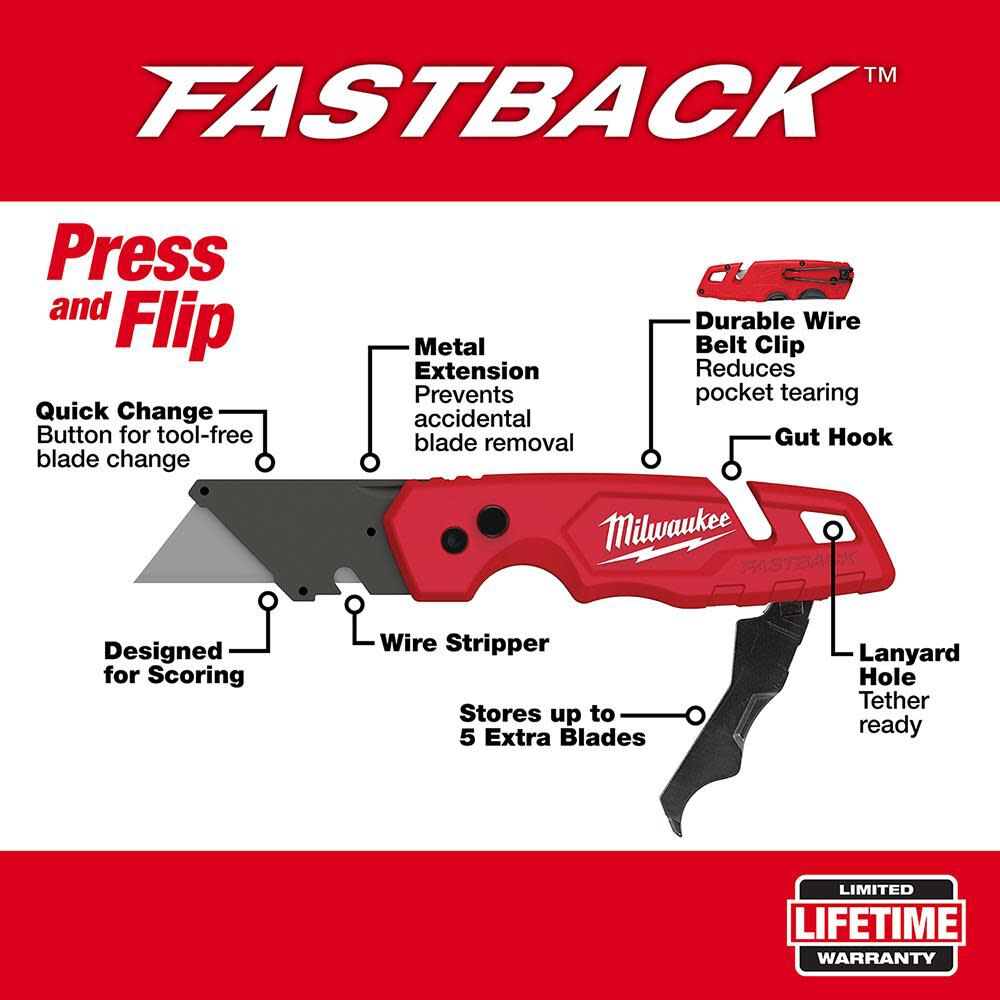 FASTBACK Folding Utility Knife with Blade Storage 48-22-1502