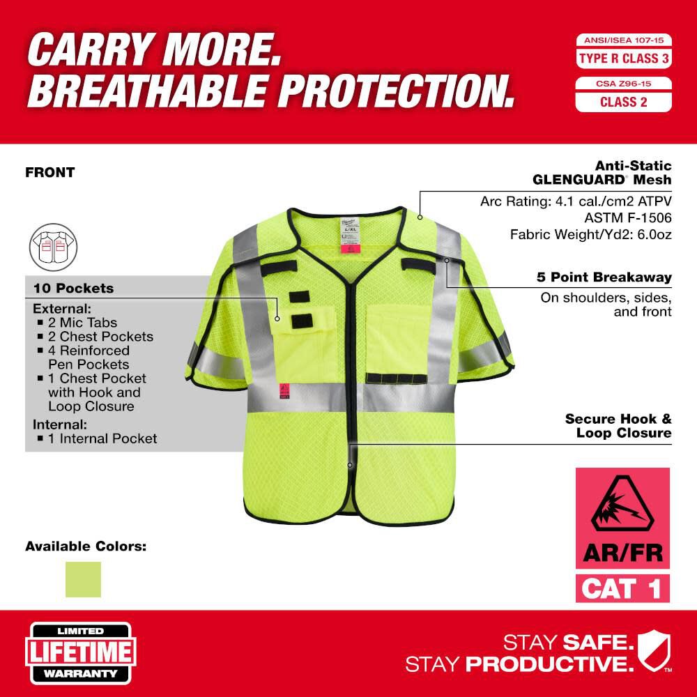 Safety Vest AR/FR Cat 1 Class 3 Breakaway 48-73-5231