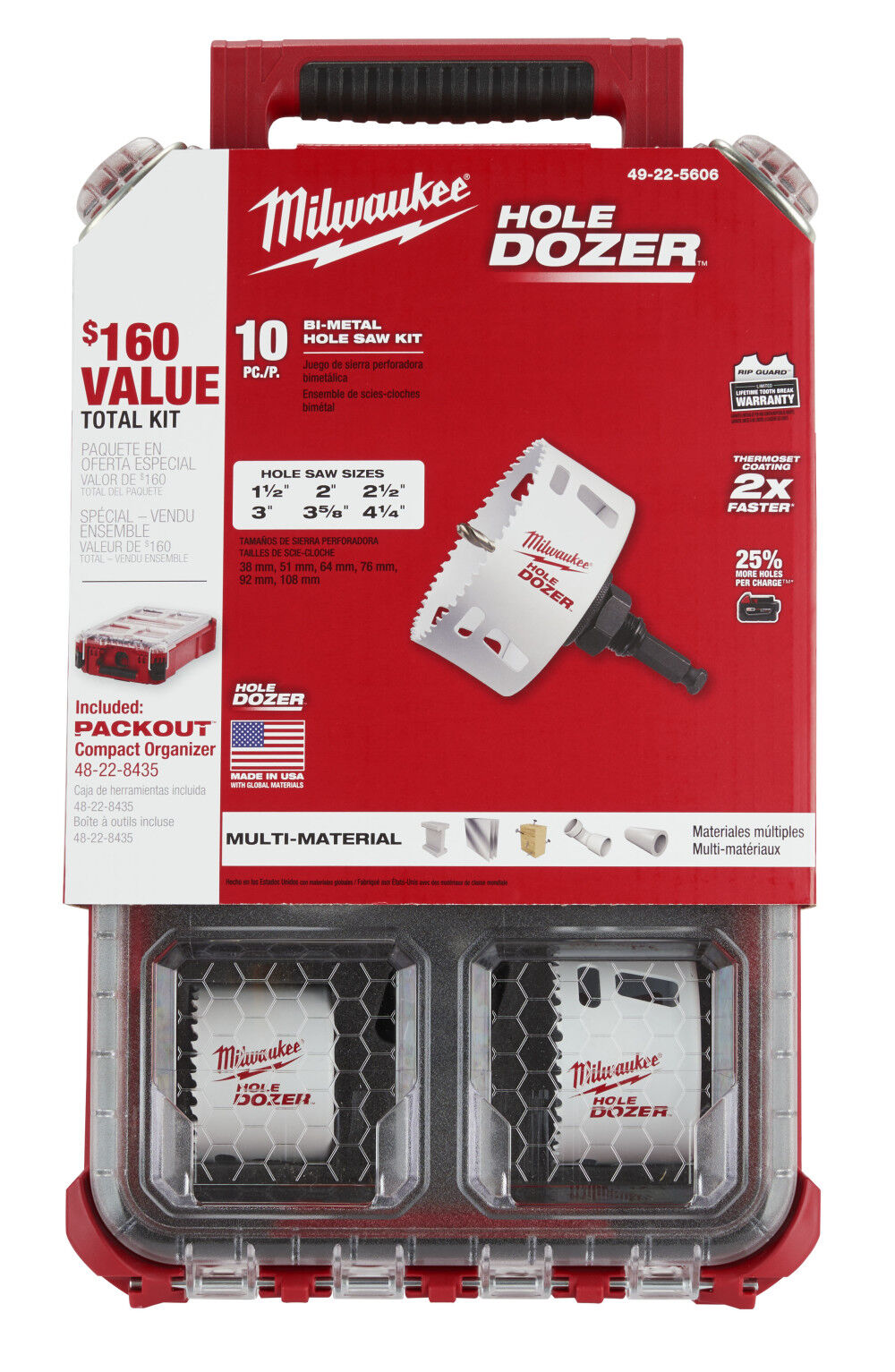 HOLE DOZER Bi-Metal Hole Saw Kit with PACKOUT Compact Organizer - 10PC 49-22-5606