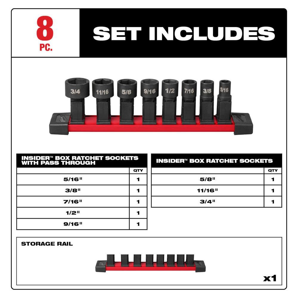 INSIDER Box Ratchet Socket SAE Set 8PC 49-16-1640