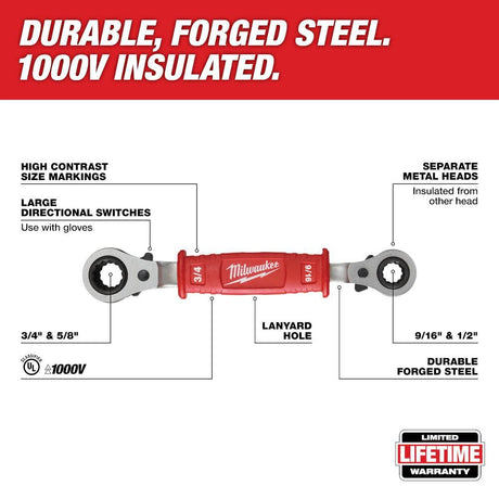 Linemans 4-in-1 Insulated Ratcheting Box Wrench 48-22-9212