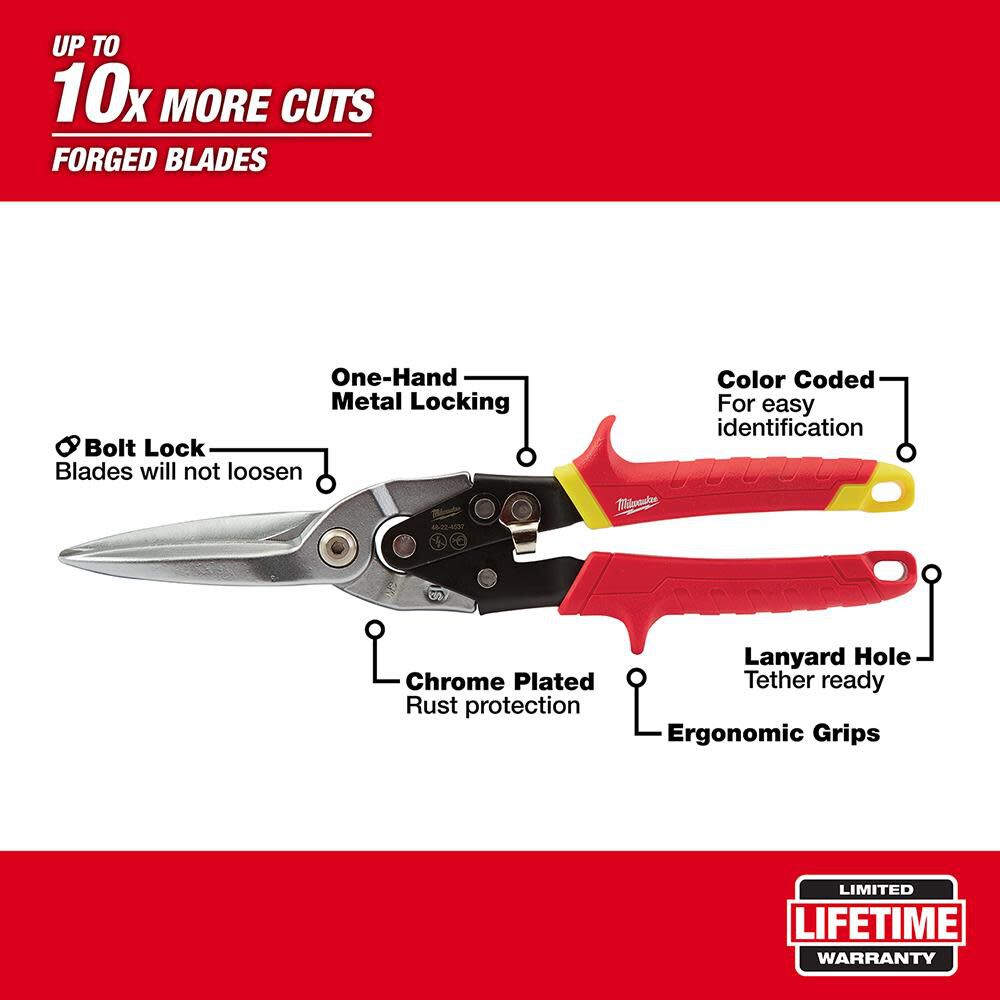 Long Cut Straight Aviation Snips 48-22-4537