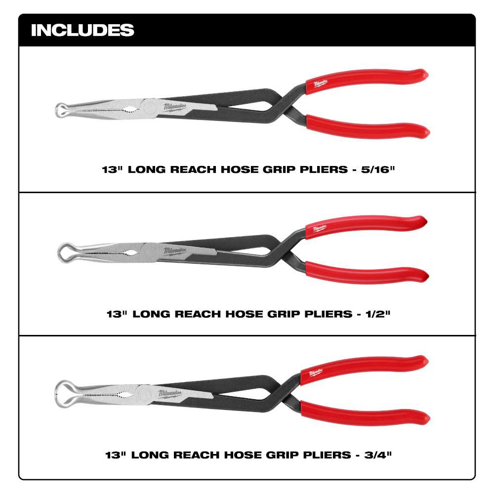 Long Reach Hose Grip Pliers 3pc Set 48-22-6563