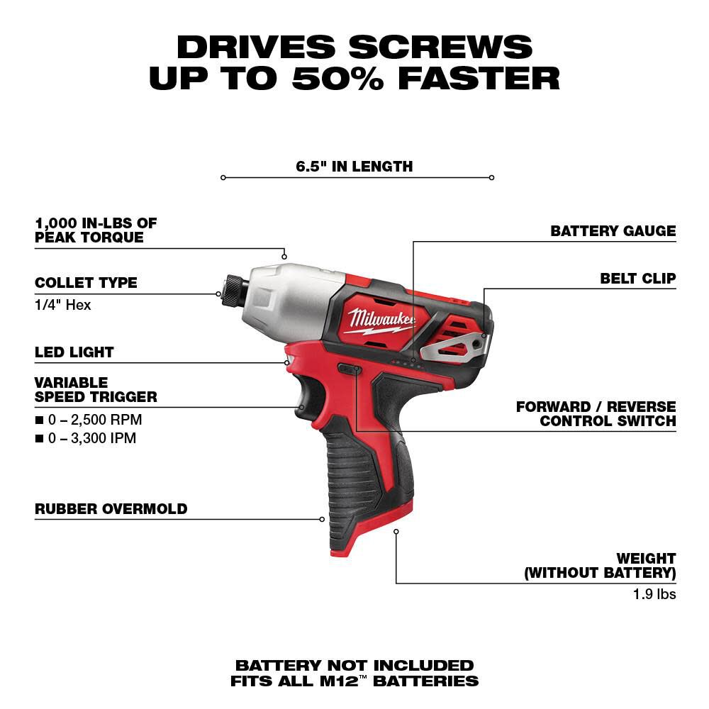 M12 1/4 In. Hex Impact Driver (Bare Tool) 2462-20