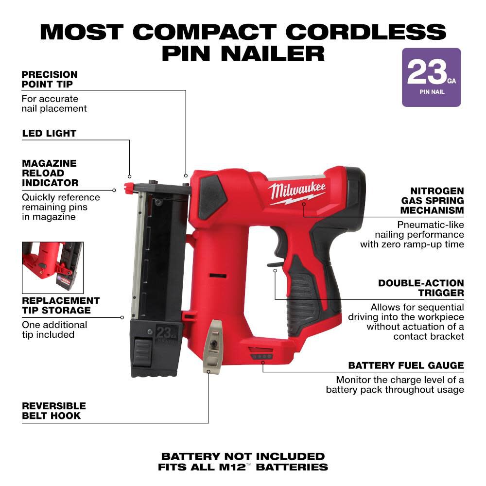 M12 23 Gauge Pin Nailer (Bare Tool) 2540-20