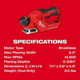 M12 2inch Planer Brushless Bare Tool 2524-20