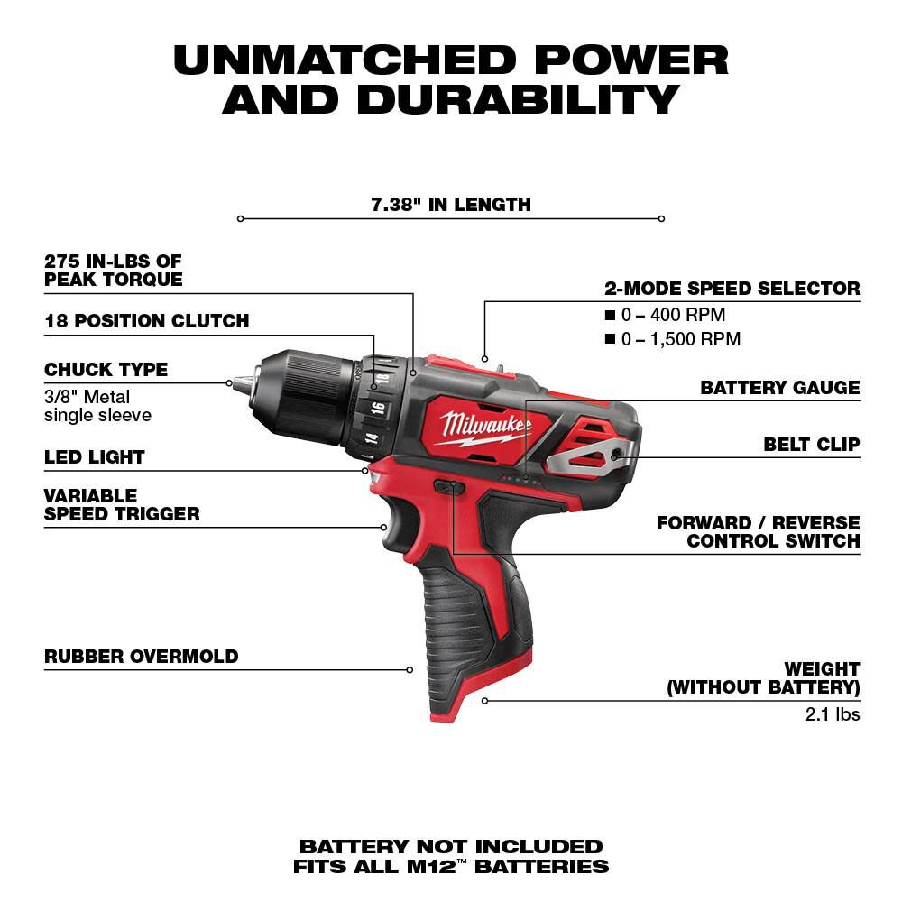 M12 3/8 in. Drill/Driver (Bare Tool) 2407-20