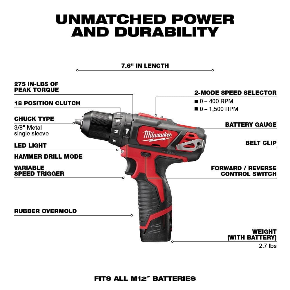 M12 3/8 in. Hammer Drill/Driver (Bare Tool) 2408-20