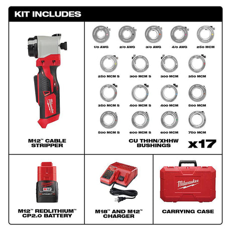 M12 Cable Stripper Kit with 17 Cu THHN / XHHW Bushings 2435CU-21S