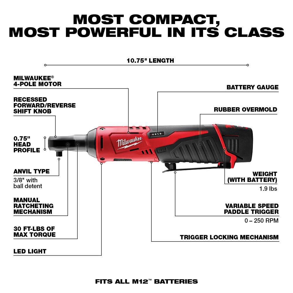 M12 Cordless 1/4 In. Ratchet Kit 2456-21