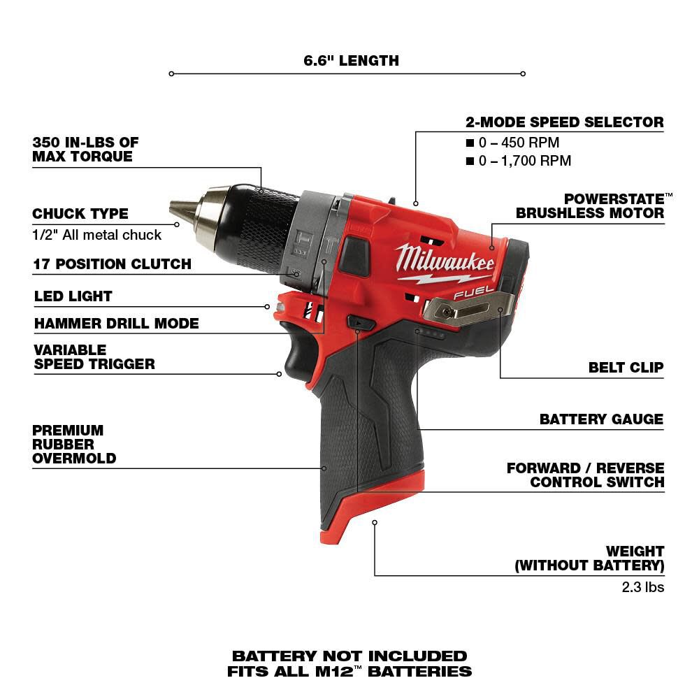 M12 FUEL 1/2 In. Hammer Drill (Bare Tool) 2504-20