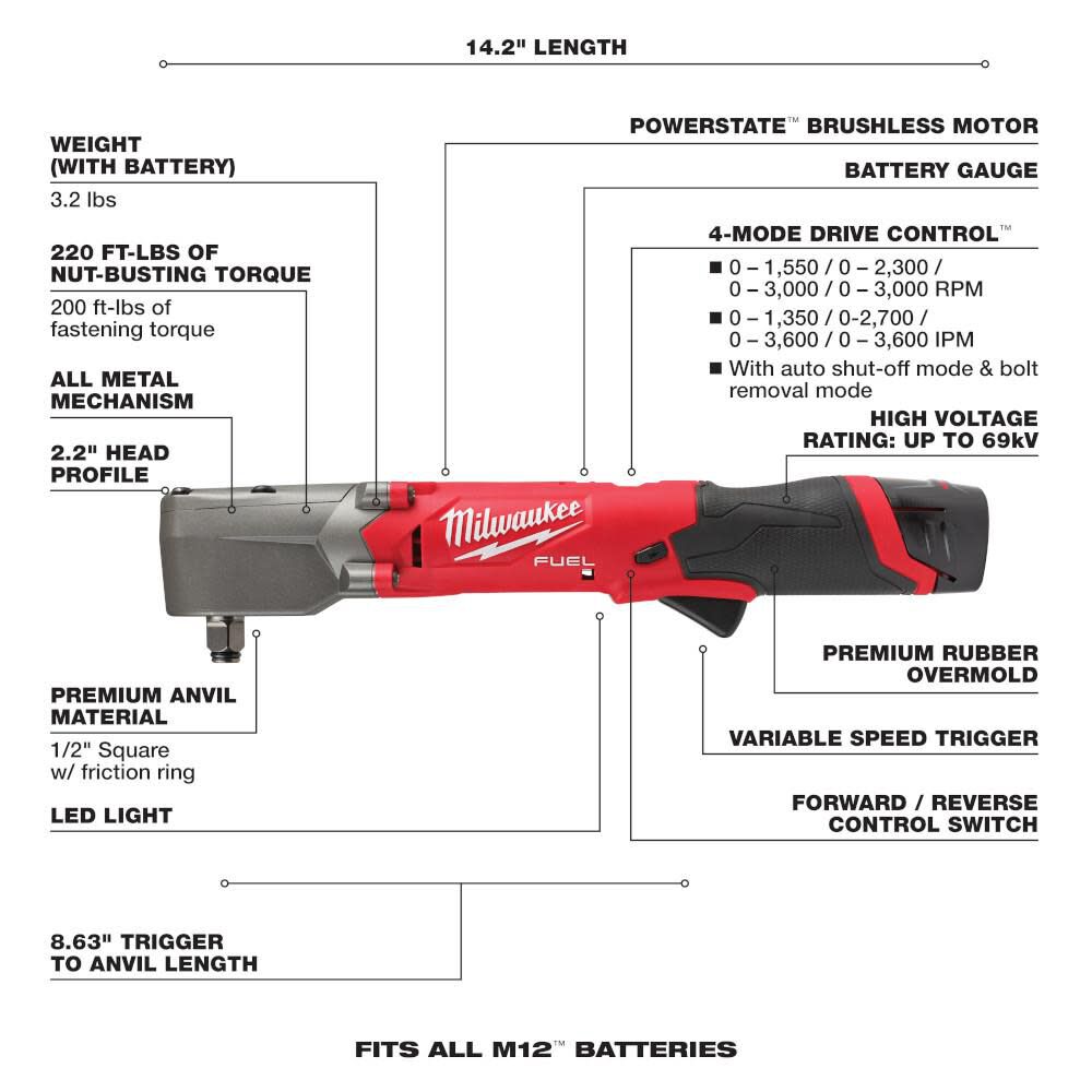 M12 FUEL 1/2inch Right Angle Impact Wrench Kit 2565-22