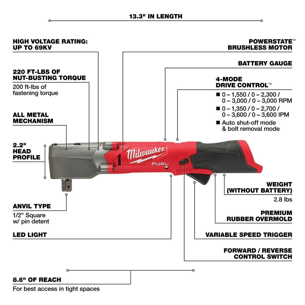 M12 FUEL 1/2inch Right Angle Impact Wrench with Pin Detent (Bare Tool) 2565P-20