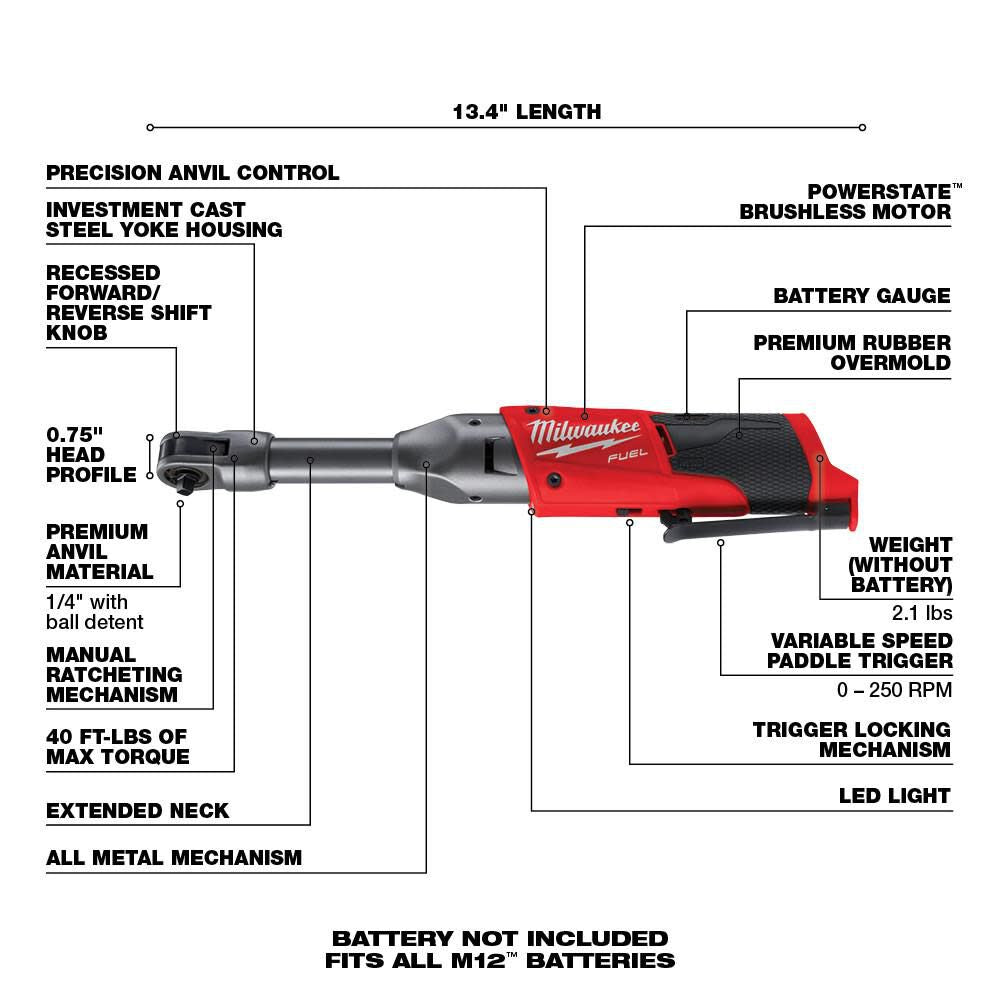 M12 FUEL 1/4 in. Extended Reach Ratchet (Bare Tool) 2559-20