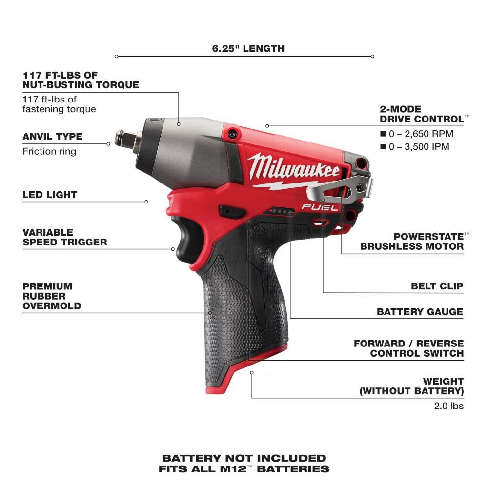 M12 FUEL 3/8 In. Impact Wrench (Bare Tool) 2454-20