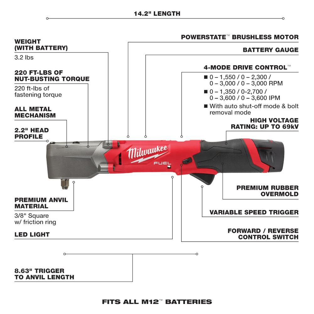 M12 FUEL 3/8inch Right Angle Impact Wrench Kit 2564-22