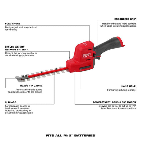 M12 FUEL 8 in Hedge Trimmer (Bare Tool) 2533-20