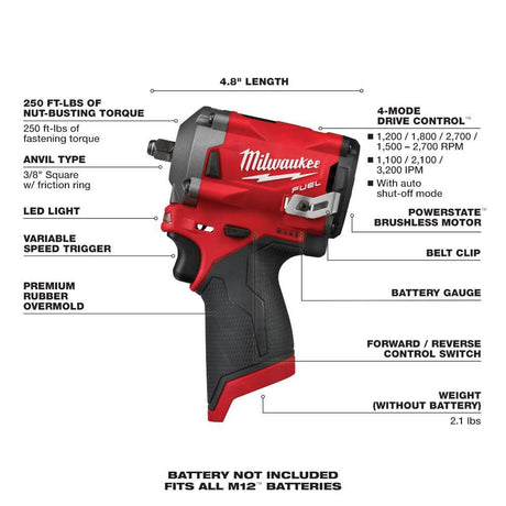 M12 FUEL Drill Driver, Impact Driver & Impact Wrench Combo Kit Bundle 3497-22-2554-20