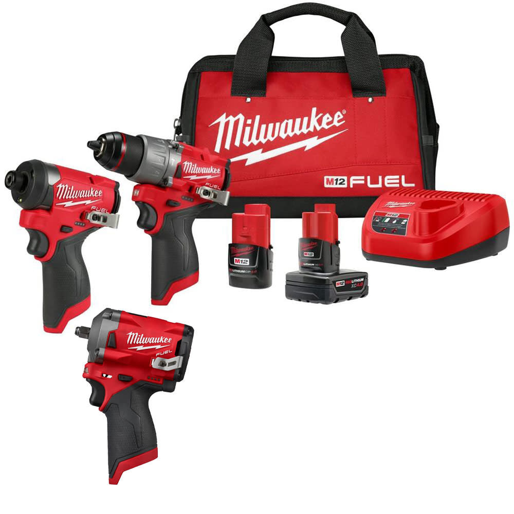 M12 FUEL Drill Driver, Impact Driver & Impact Wrench Combo Kit Bundle 3497-22-2554-20