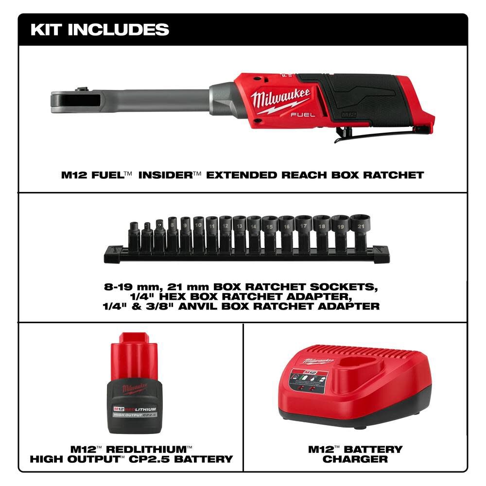 M12 FUEL INSIDER Extended Reach Box Ratchet Kit 3050-21