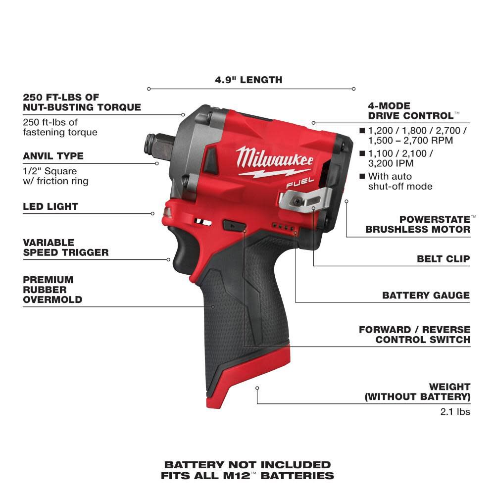 M12 FUEL Stubby 1/2 in. Impact Wrench (Bare Tool) 2555-20