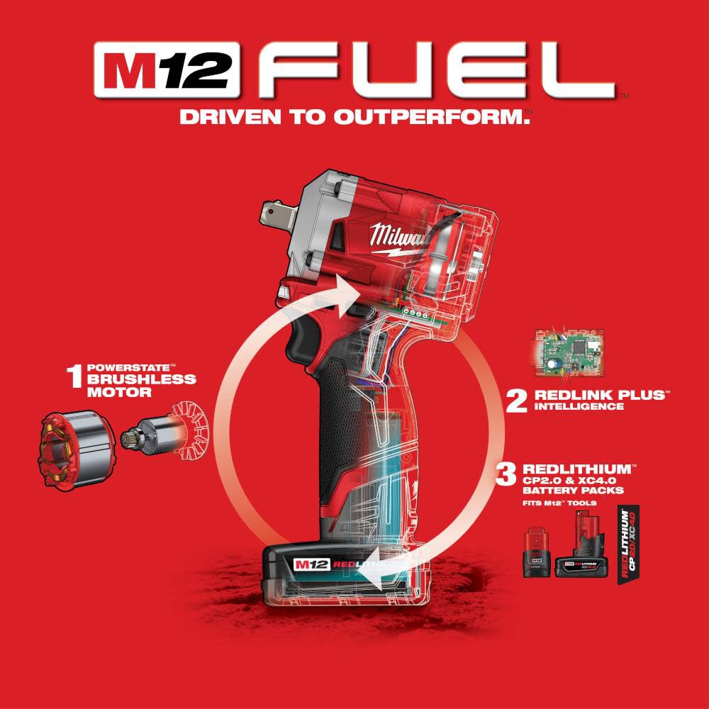 M12 FUEL Stubby 1/2 in. Pin Impact Wrench Kit 2555P-22