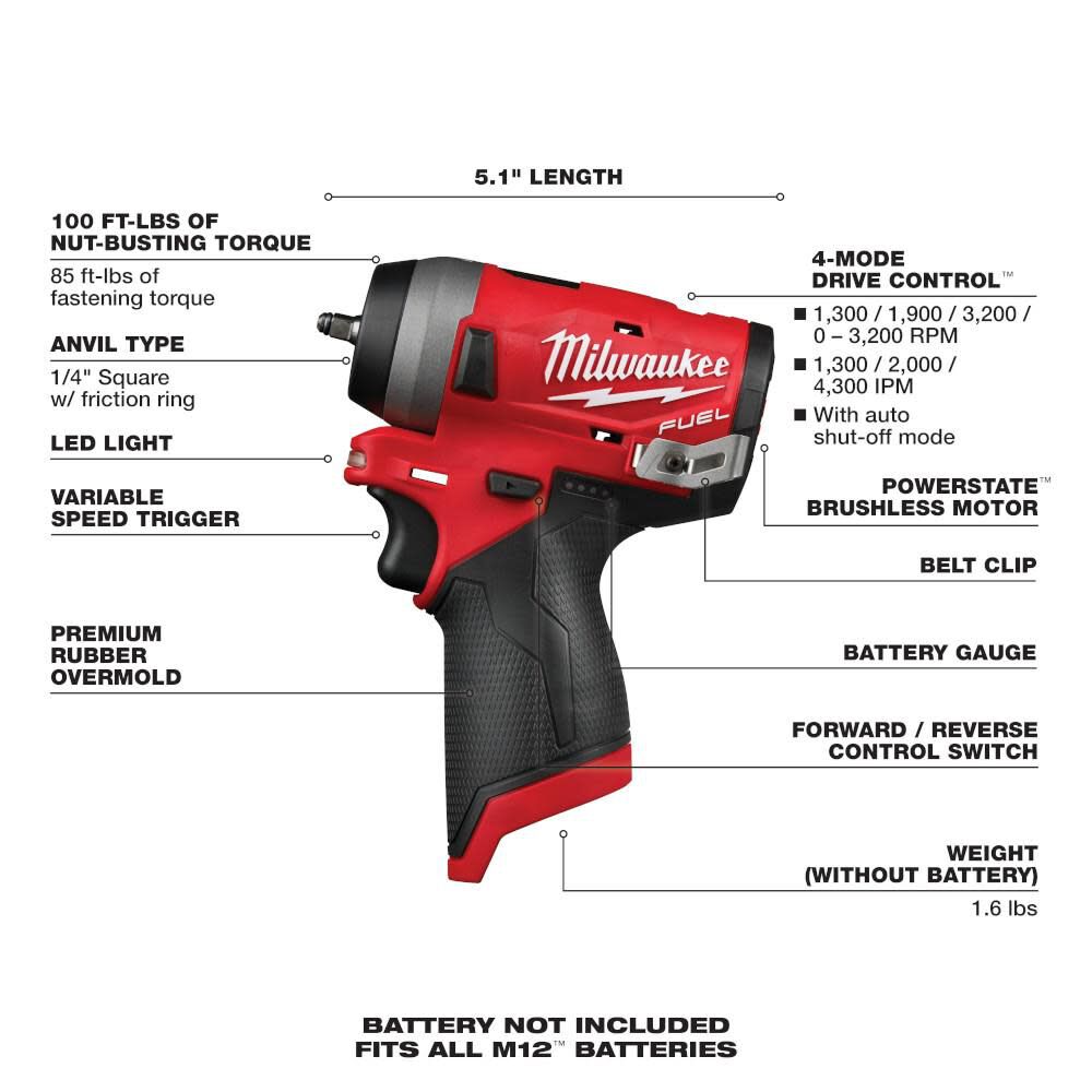 M12 FUEL Stubby 1/4 in. Impact Wrench (Bare Tool) 2552-20