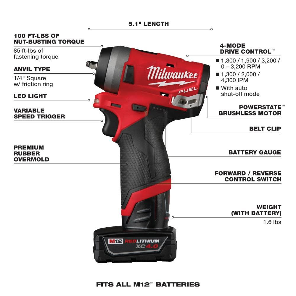 M12 FUEL Stubby 1/4 in. Impact Wrench Kit 2552-22