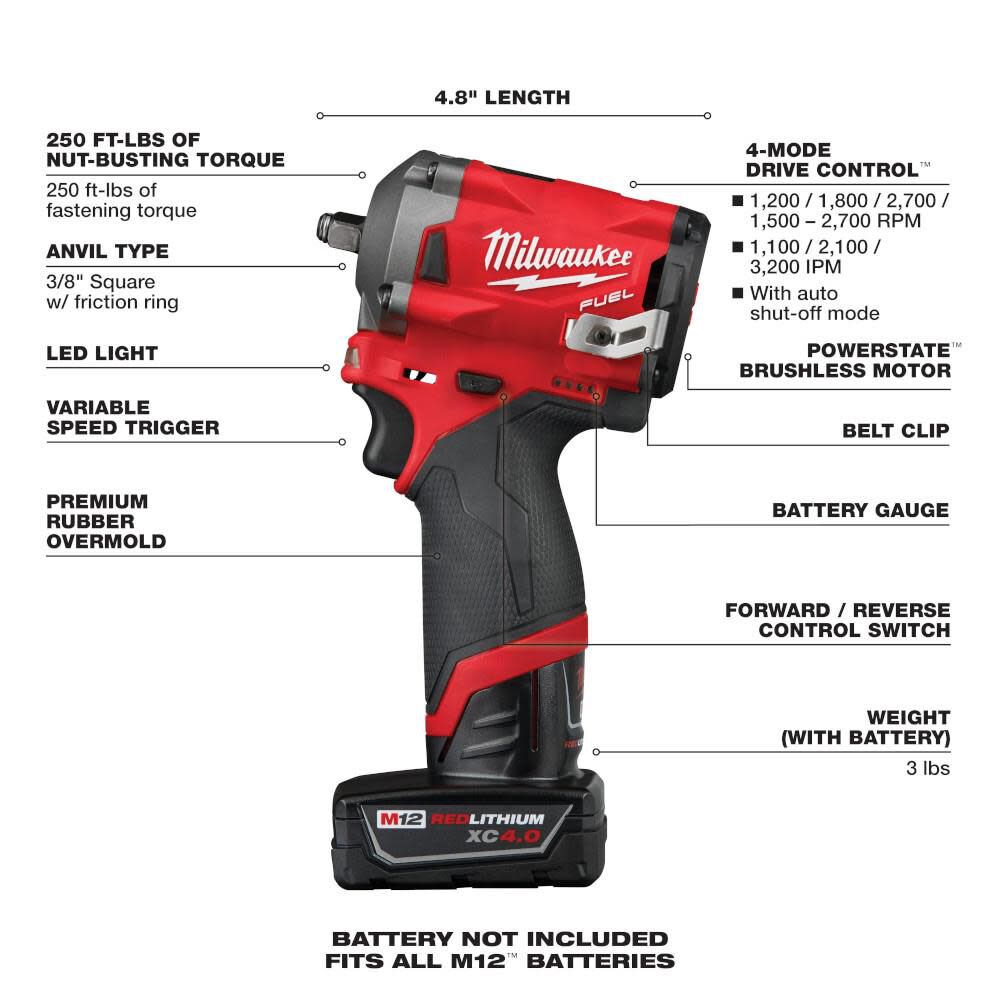 M12 FUEL Stubby 3/8 in. Impact Wrench Kit 2554-22