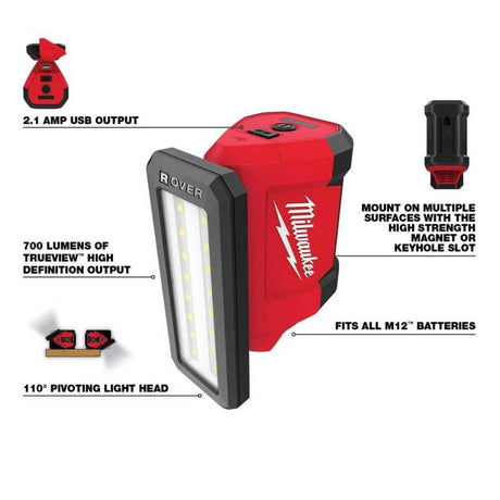 M12 ROVER Service & Repair Flood Light with USB Charging 2367-20