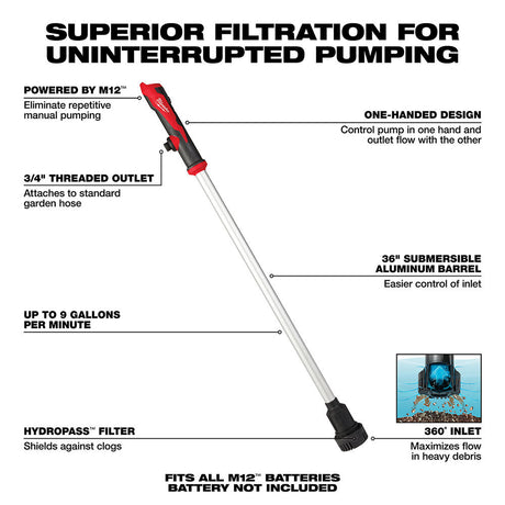 M12 Stick Transfer Pump with M12 REDLITHIUM XC 4.0Ah Extended Capacity Battery Pack Bundle (Bare Tool) 2579-20-48-11-2440