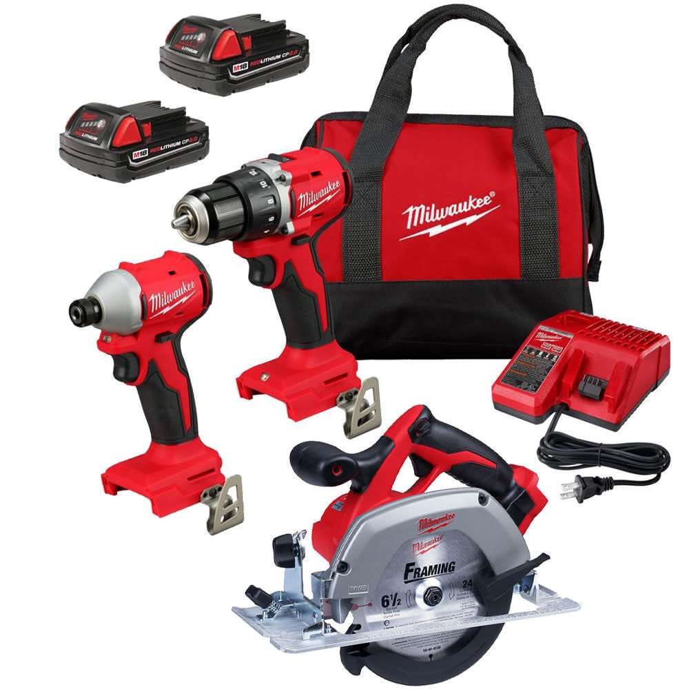 M18 1/2 Inch Drill Driver, 1/4 Inch Impact Driver & 6-1/2 Inch Circular Saw Combo Kit Bundle 3692-22CT-2630-20