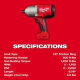 M18 Brushless 1/2 in High Torque Impact Wrench with Friction Ring (Bare Tool) 2666-20