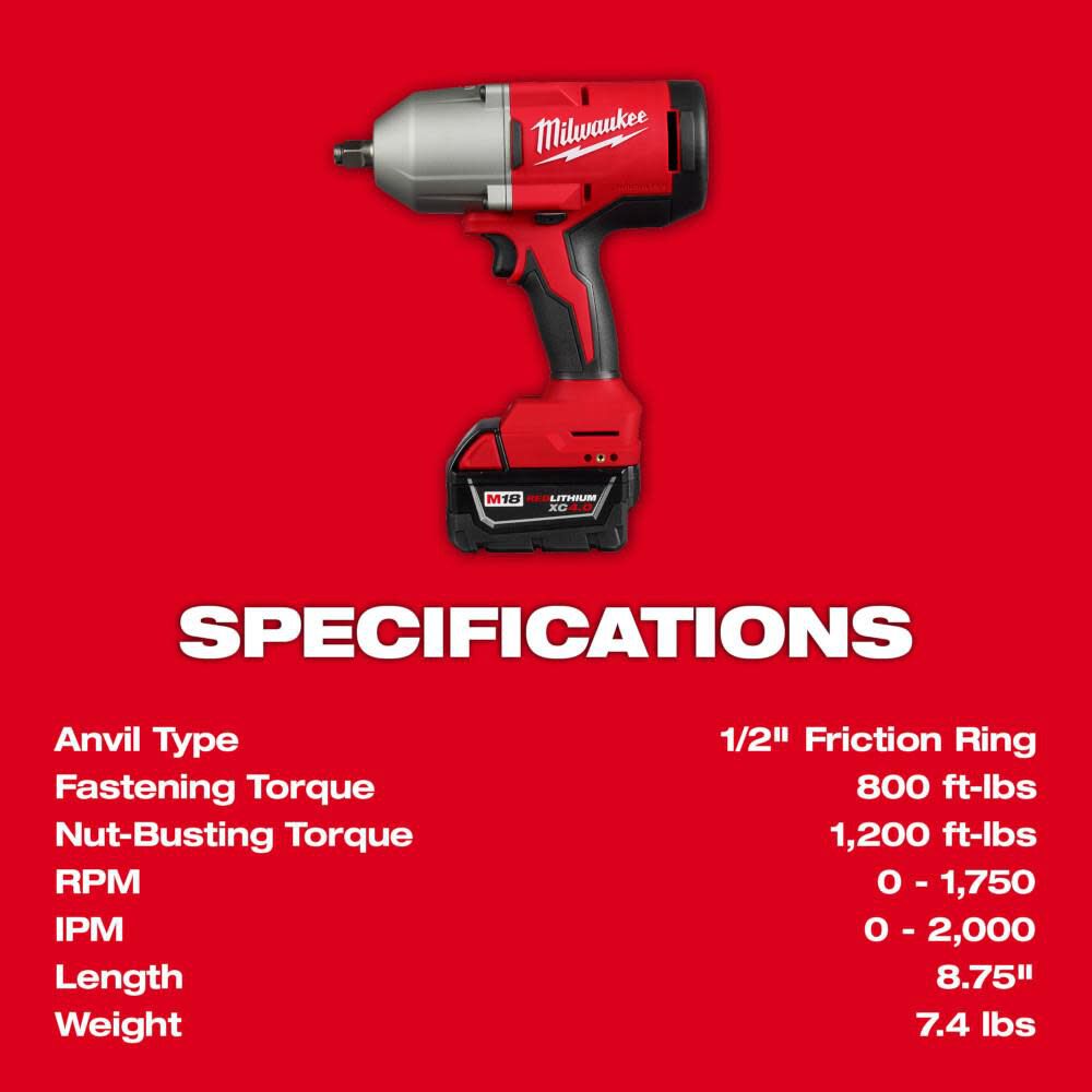 M18 Brushless 1/2 in High Torque Impact Wrench with Friction Ring Kit 2666-21B