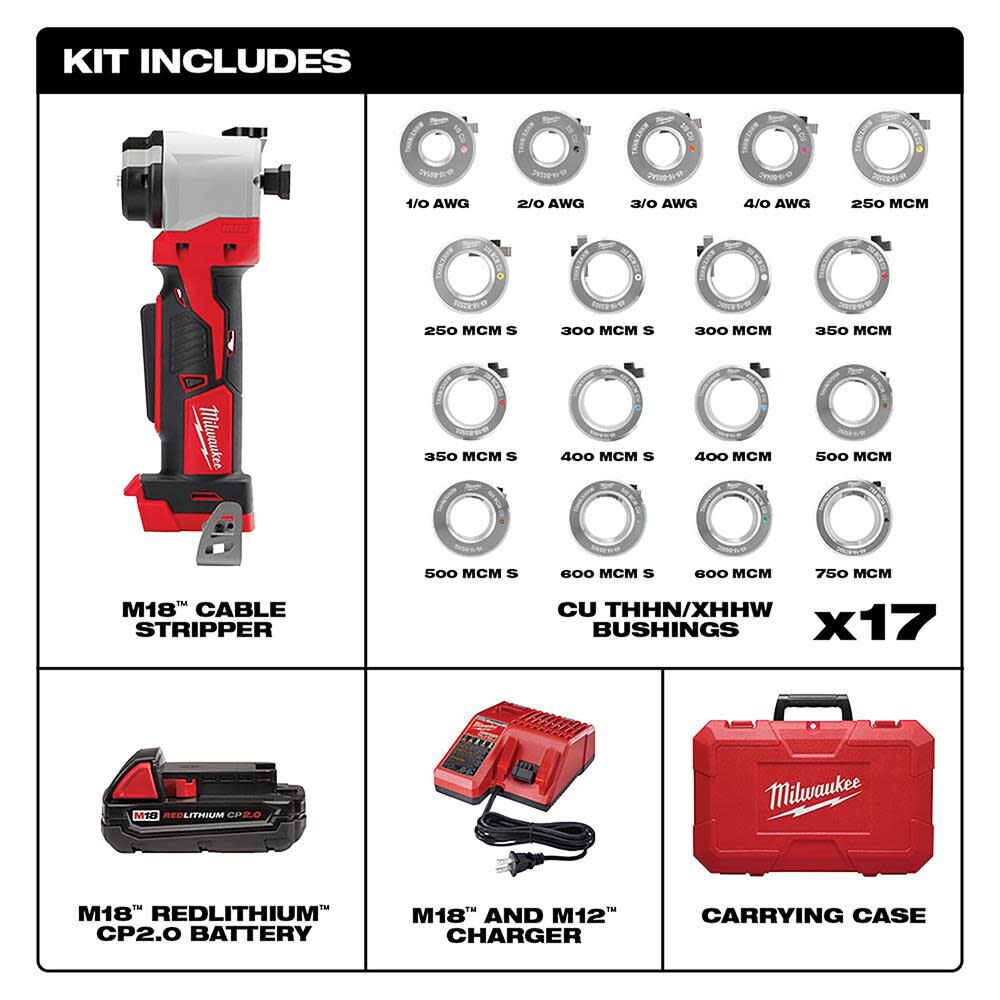 M18 Cable Stripper Kit with 17 Cu THHN / XHHW Bushings 2935CU-21S