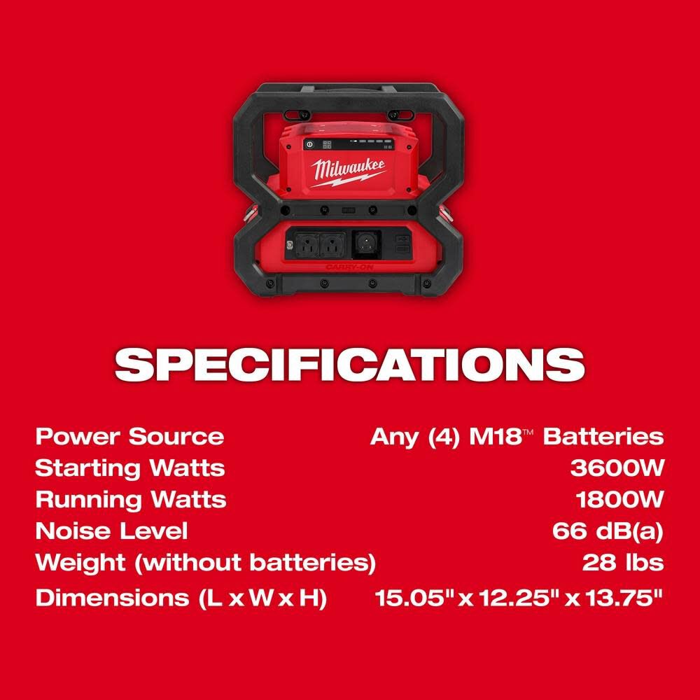 M18 CARRY ON 3600W/1800W Power Supply (Bare Tool) 2845-20