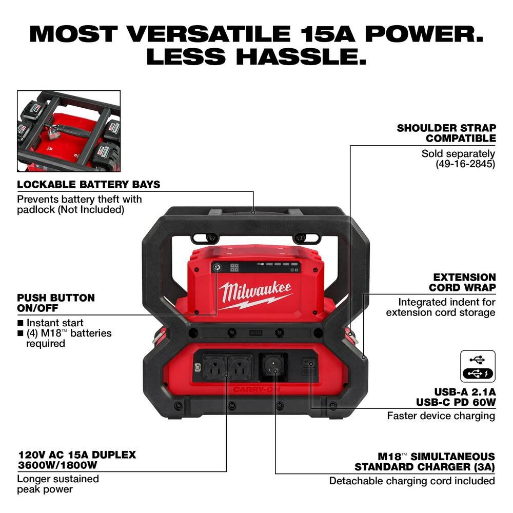 M18 CARRY ON 3600W/1800W Power Supply (Bare Tool) 2845-20