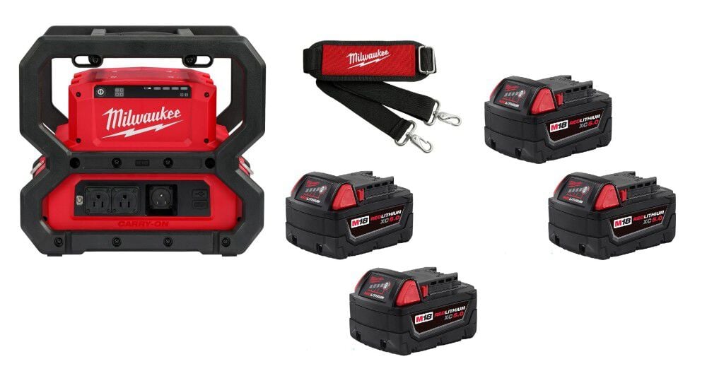 M18 CARRY ON 3600W/1800W Power Supply Shoulder Strap & 5.0Ah Extended Capacity Battery 4pk Bundle 2845-20-1850