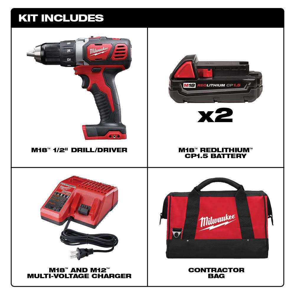 M18 Compact 1/2 In. Drill Driver Kit with Compact Batteries 2606-22CT