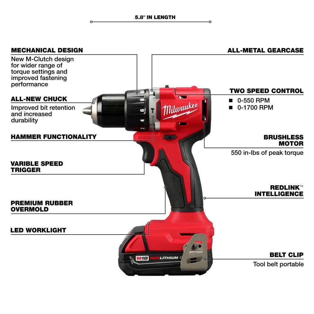 M18 Compact 1/2 in Hammer Drill/Driver Kit 3602-22CT