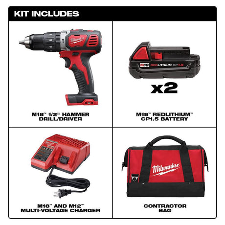 M18 Compact 1/2 in. Hammer Drill/Driver Kit with Compact Batteries 2607-22CT