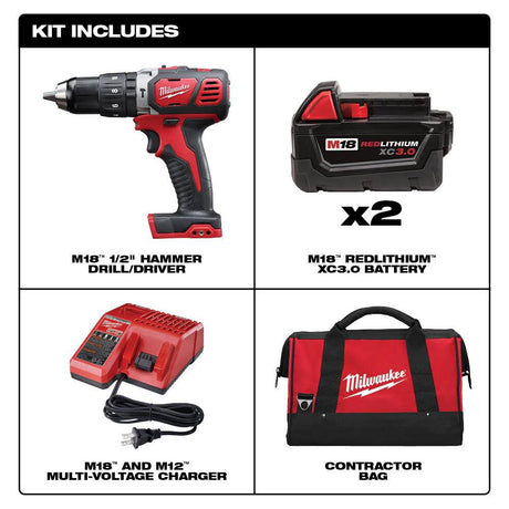 M18 Compact 1/2 in. Hammer Drill/Driver Kit with XC Batteries 2607-22